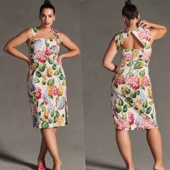 Anthropologie Dresses & Skirts - By Anthropologie Slim Square-Neck Sheath Midi Dress Hydrangea Print NEW Size 8